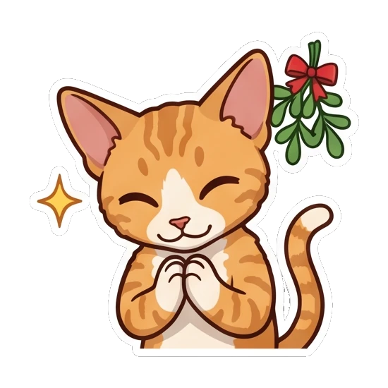 Ginger cat winking under mistletoe feeling romantic Ginger Cat Holiday Joy sticker for expressive chats and social replies.