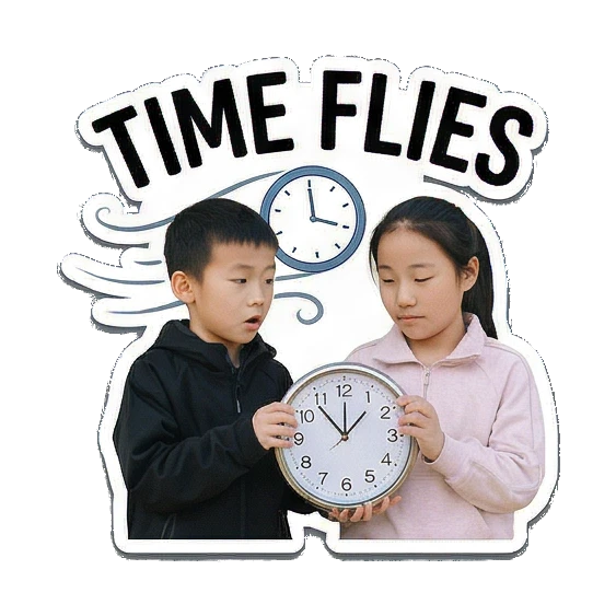 手持时钟感叹时光 New Year Kids Duo sticker for expressive chats and social replies.