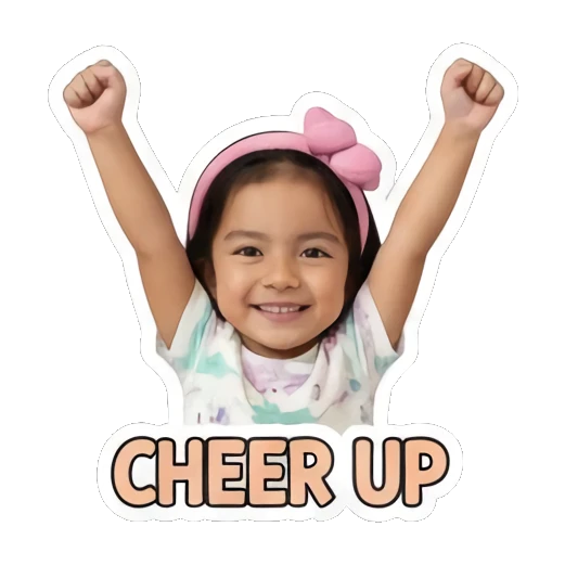 Little girl cheering with arms raised and CHEER UP text Little Girl Daily Expressions sticker for expressive chats and social replies.