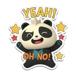 Panda looking worried with stars and 'OH NO!' text. Cosmic Panda Adventures sticker for expressive chats and social replies.