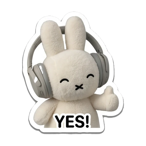 Bunny giving a thumbs up with a smile saying YES Music Loving Bunny sticker for expressive chats and social replies.