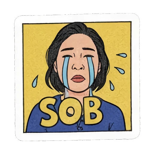 woman sobbing with tears Retro Comic Daily Expressions sticker for expressive chats and social replies.