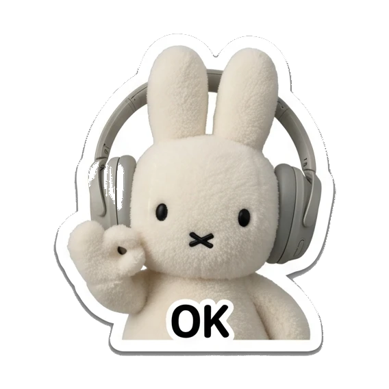 Bunny wearing headphones giving an OK hand gesture Music Loving Bunny sticker for expressive chats and social replies.