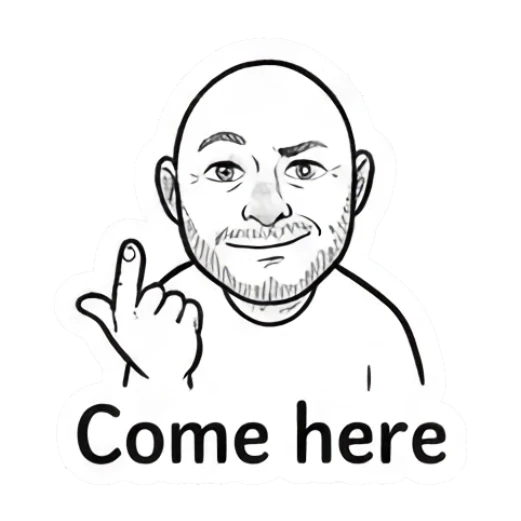 Bald man gesturing with a finger, Come here. Bald Guy Daily Vibes sticker for expressive chats and social replies.