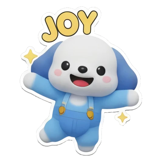 蓝色小狗跳跃，文字JOY，喜悦表情 Blue Puppy Daily Adventures sticker for expressive chats and social replies.