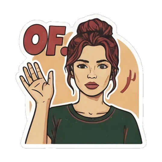 Waving 'OF' (likely 'OFF' or 'BYE') Expressive Gal's Daily Moods sticker for expressive chats and social replies.