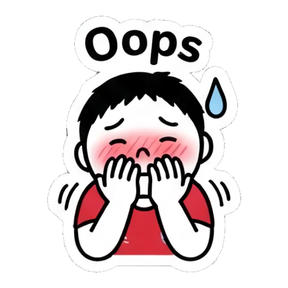 Embarrassed soccer boy blushing with hands on face and 'Oops' text Keith Haring Style Soccer Boy sticker for expressive chats and social replies.