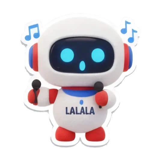 Singing robot performing Mini Bot Emotions sticker for expressive chats and social replies.