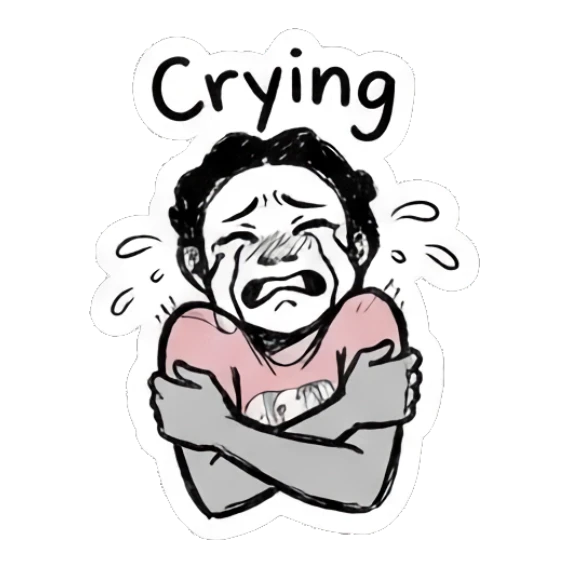 Girl crying with arms crossed, sad expression, text 'Crying' Doodle Girl Expressions sticker for expressive chats and social replies.