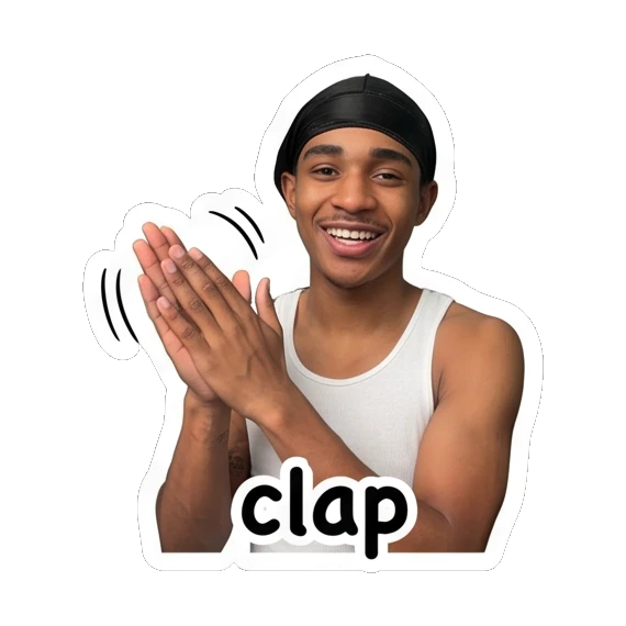 Young man clapping hands with text clap. Daily Vibes of a Durag Guy sticker for expressive chats and social replies.