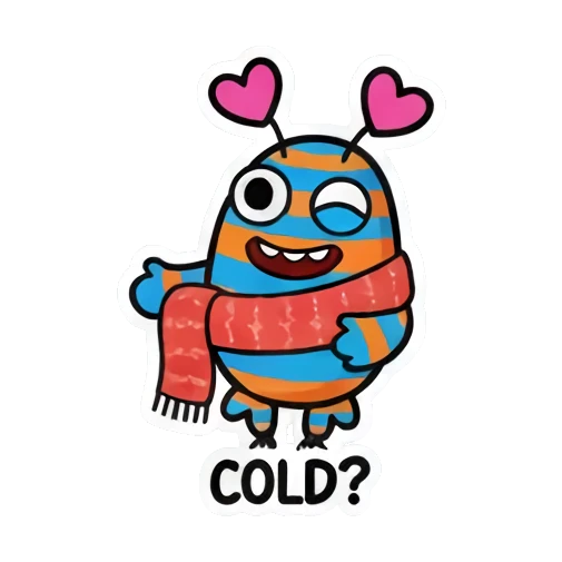 Monster shivering in a scarf, text COLD? Striped Monster Winter Fun sticker for expressive chats and social replies.