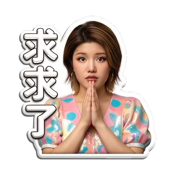 Pleading young woman with hands together Sparkly Girl Daily Moods sticker for expressive chats and social replies.