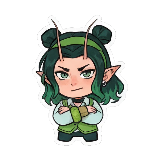 Girl with arms crossed looking serious and determined Green Mantis Girl Adventures sticker for expressive chats and social replies.