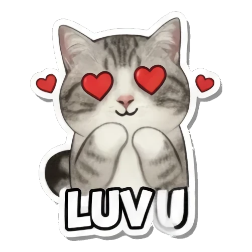Loving cat with heart eyes (LUV U). Cute Cat Expressions sticker for expressive chats and social replies.