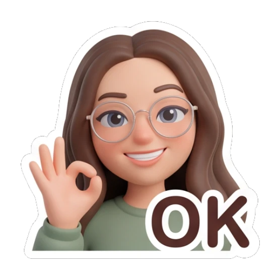 Cute girl with glasses making an OK hand gesture. Cute Glasses Girl Daily sticker for expressive chats and social replies.