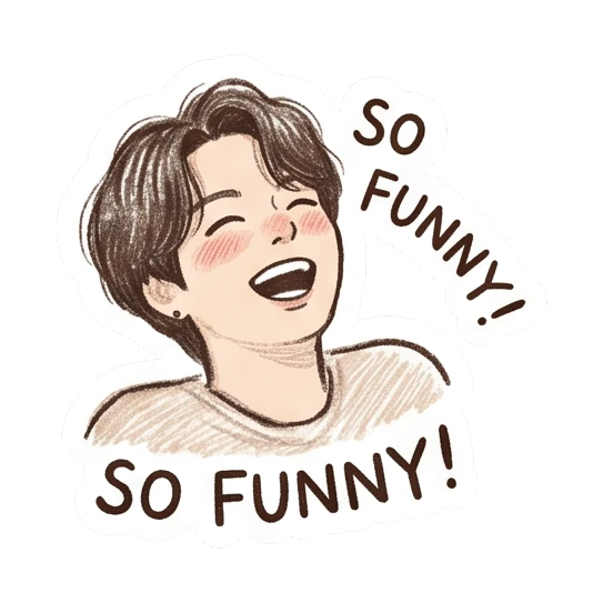 Boy laughing heartily, text SO FUNNY! Crayon Boy Daily Moods sticker for expressive chats and social replies.