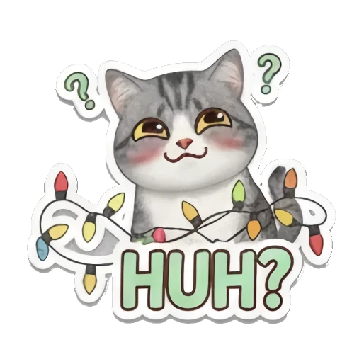 困惑猫咪缠灯串HUH Kitty's Festive Feelings sticker for expressive chats and social replies.