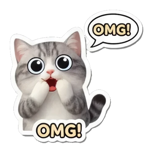 惊讶捂嘴的小灰猫 Whimsical Tabby Adventures sticker for expressive chats and social replies.