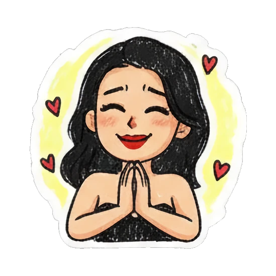 Girl with hands together in a prayer gesture smiling Charming Girl Daily Doodles sticker for expressive chats and social replies.