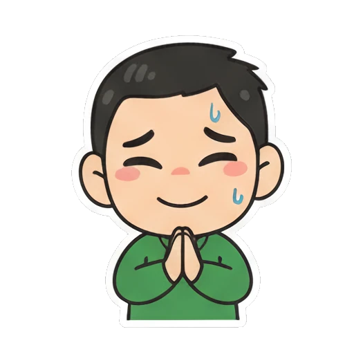 Boy praying with a peaceful smile Cheerful Green Shirt Boy sticker for expressive chats and social replies.