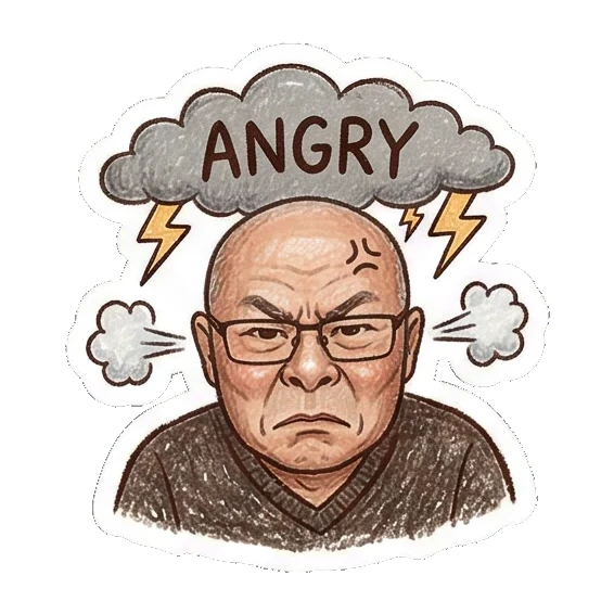 Angry with storm cloud Bald Uncle Daily Life sticker for expressive chats and social replies.