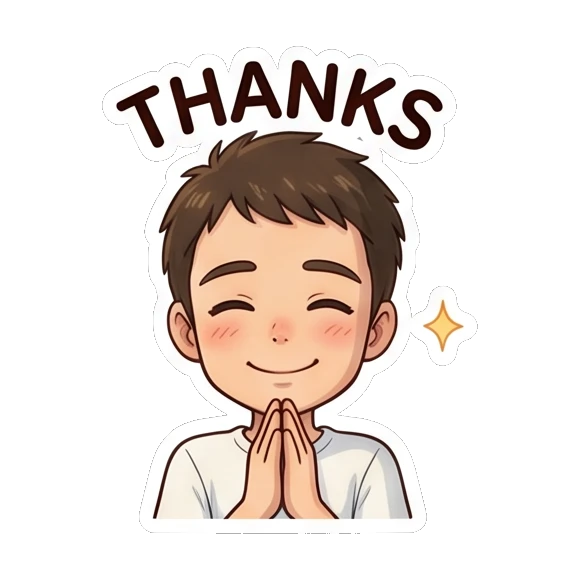 Grateful boy with hands pressed together in a thank you gesture. Daily Life of a Chibi Boy sticker for expressive chats and social replies.