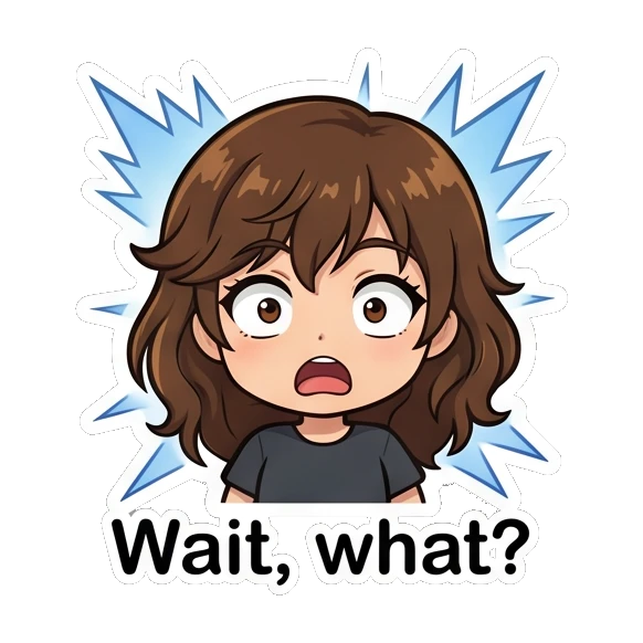 Brown-haired girl looking shocked with wide eyes. Brown Hair Chibi Girl Daily Life sticker for expressive chats and social replies.