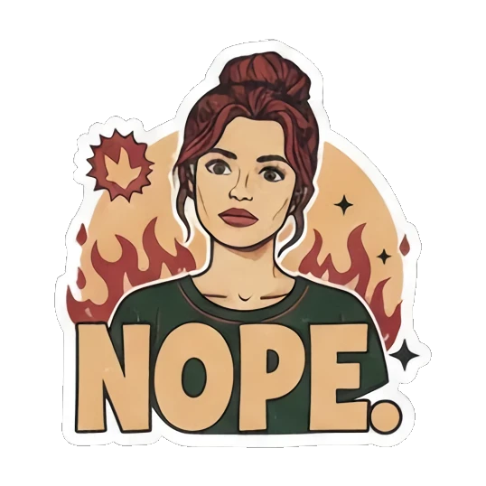 Saying 'NOPE' with fire background Expressive Gal's Daily Moods sticker for expressive chats and social replies.