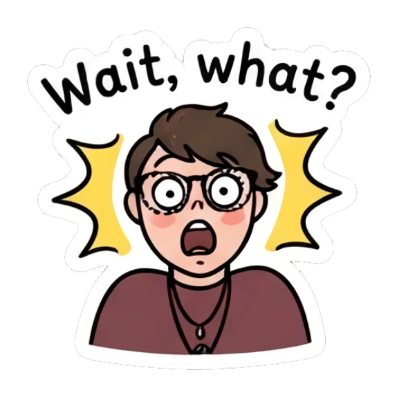 Surprised boy with glasses saying Wait what Daily Doodle Boy sticker for expressive chats and social replies.