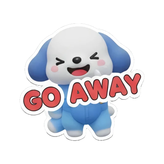蓝色小狗挥手，文字GO AWAY，拒绝表情 Blue Puppy Daily Adventures sticker for expressive chats and social replies.