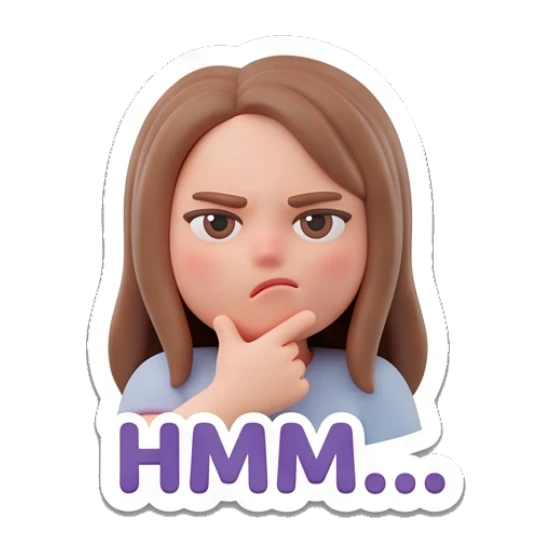 Girl thinking with a hand on chin Cute 3D Girl Expressions sticker for expressive chats and social replies.