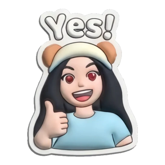 Girl giving thumbs up saying Yes Puffy Girl Moods sticker for expressive chats and social replies.