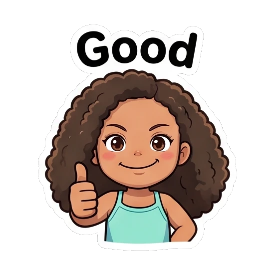 卷发女孩竖起大拇指，表示赞同 Curly Haired Girl Expressions sticker for expressive chats and social replies.