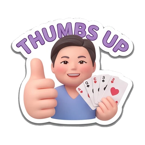 Holding cards with thumbs up Playful Card Gamer sticker for expressive chats and social replies.