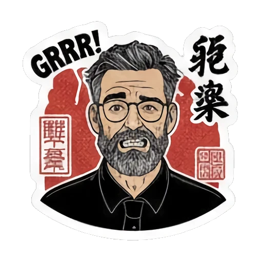 Dynamic poses, facial expressions Ukiyo-e Man's Moods sticker for expressive chats and social replies.