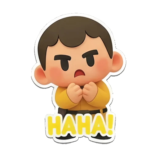 12. Boy laughing with Haha text. Cheerful Yellow Boy Adventures sticker for expressive chats and social replies.