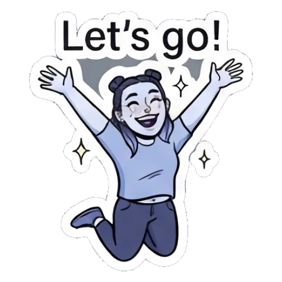Joyful girl jumping with arms up saying Let is go Modern Girl Daily Vibes sticker for expressive chats and social replies.