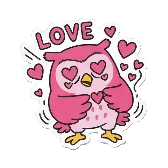 爱心满满LOVE Pink Owl Expression Stickers sticker for expressive chats and social replies.