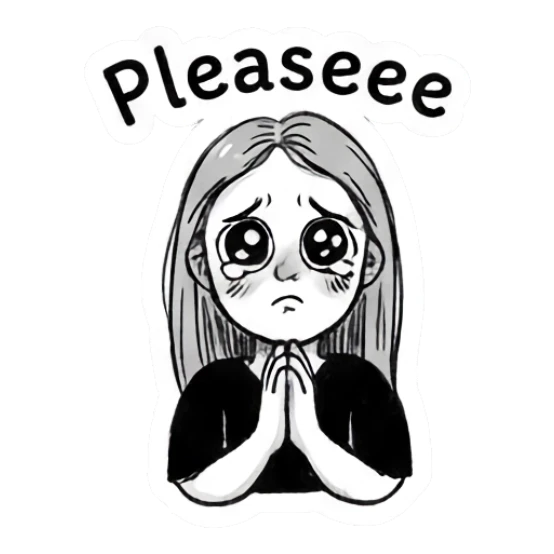 Girl looking pleading with big watery eyes Doodle Girl Daily Vibes sticker for expressive chats and social replies.