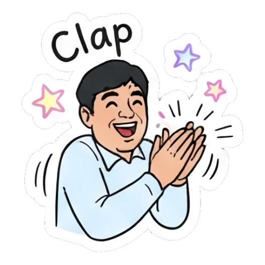 Man clapping hands with 'Clap' text Office Guy Daily Vibes sticker for expressive chats and social replies.