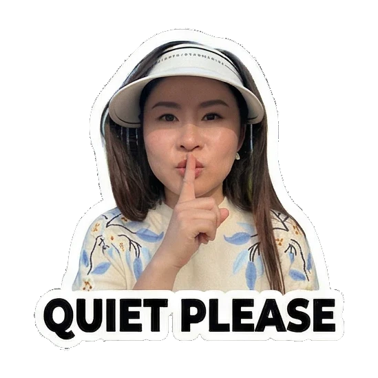 女士食指放唇边示意QUIET PLEASE Lively Lady's Expressive Moments sticker for expressive chats and social replies.