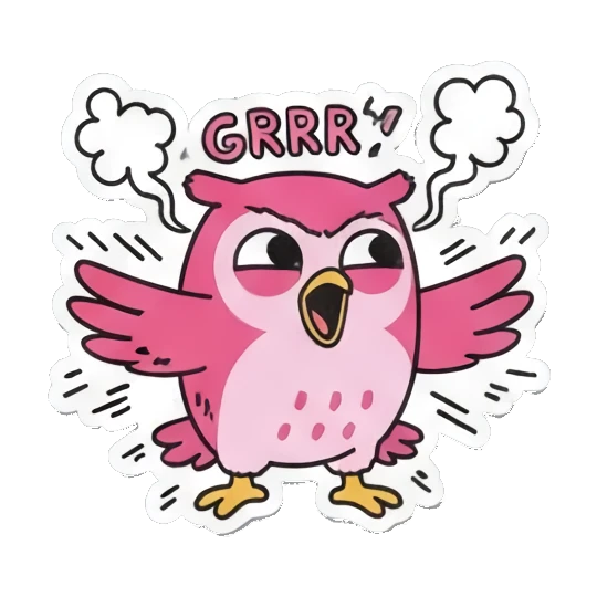 愤怒咆哮GRRR Pink Owl Expression Stickers sticker for expressive chats and social replies.