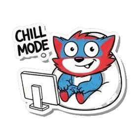 Gamer cat sitting in a beanbag chair gaming with text CHILL MODE Gamer Cat Adventures sticker for expressive chats and social replies.