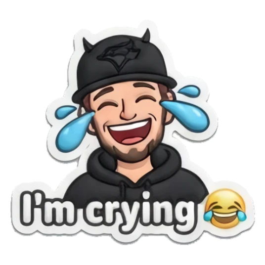 Guy laughing with tears with text I'm crying Cool Guy Daily Vibes sticker for expressive chats and social replies.