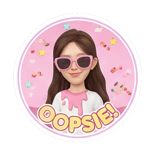 Girl wearing pink sunglasses, 'OOPSIE' text, playful. Sweet Girl Daily Life sticker for expressive chats and social replies.