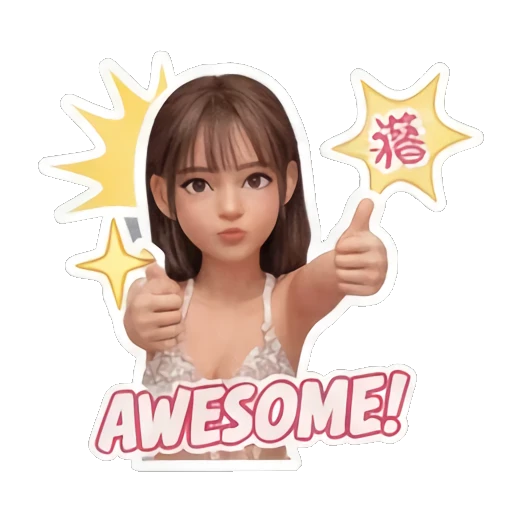Girl giving double thumbs up with confident smile saying AWESOME Summer Beach Girl Vibes sticker for expressive chats and social replies.