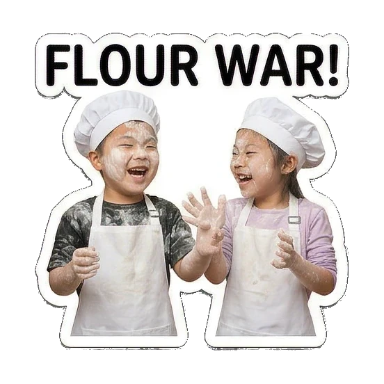 flour fight fun Little Chefs Cooking Adventures sticker for expressive chats and social replies.