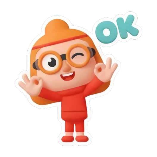 Ginger girl with glasses making an OK hand gesture with text OK Cheerful Ginger Girl Adventures sticker for expressive chats and social replies.