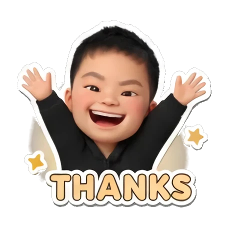 Little boy waving hands with THANKS text. Little Boy Daily Expressions sticker for expressive chats and social replies.