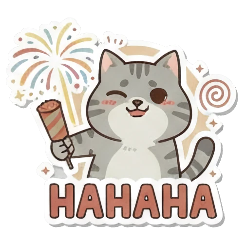 大笑庆祝的小猫 Playful Grey Tabby sticker for expressive chats and social replies.